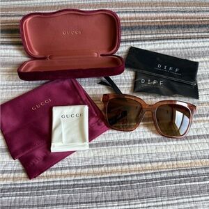 DIFF Gradient Brown Polarized Bella Sunglasses with Gucci Case